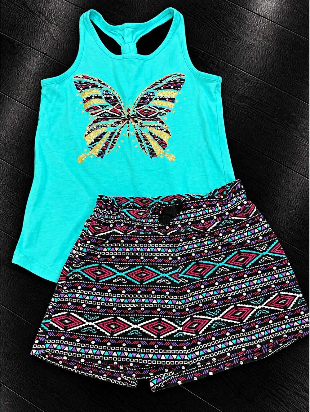 The Children's Place Girls Turquoise Butterfly Tank & Geometric Shorts 2pc Set